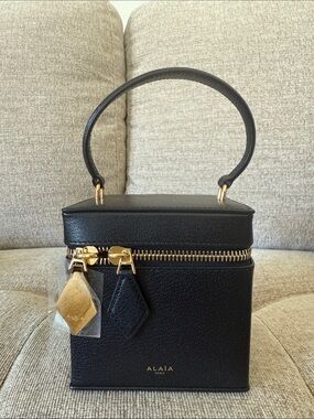 Brand New Authentic Alaïa Black Leather Mini Vanity Bag with Gold Hardware
